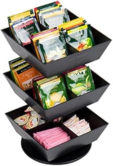 Mind Reader Tea Bag Carousel, Tea Station Organizer, Countertop Storage, Tea Stand, Kitchen, 6.75"L x 6.75"W x 11.5"H, Black