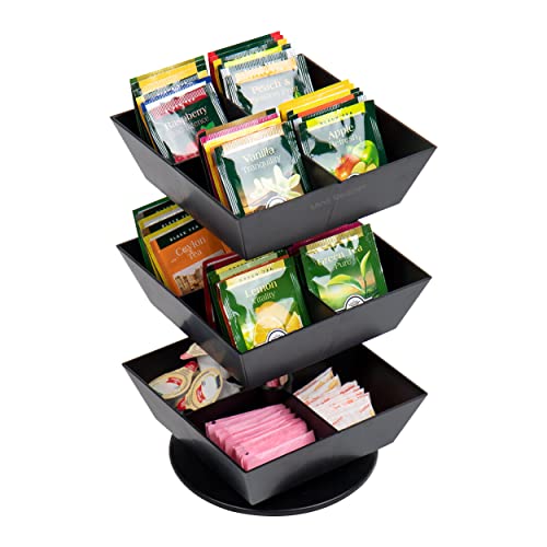 Mind Reader TEASWIV3T-BLK Anchor Collection, 3-Tier, 12-Compartment and Condiment Carousel Countertop Storage, Tea Stand, Kitchen, L x 6.75\ W x 11.5\ H, Plastic, Schwarz