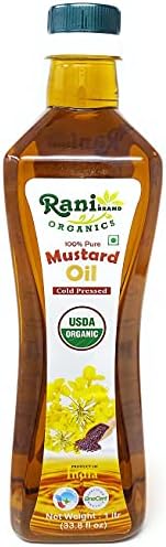 Rani Organic Mustard Oil (Cold Pressed) 33.8oz (1 Liter) ~ 100% Natural | Vegan | Gluten Free | NON-GMO | Indian Origin