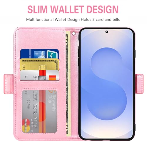 Asuwish Compatible with Samsung Galaxy S26 Plus 5G Wallet Case and Tempered Glass Screen Protector Flip Purse Wrist Strap Credit Card Holder Stand Cell Phone Cover for S26Plus 26S + S 26 26+ Rose Gold by Asuwish - Used condition - Image 3