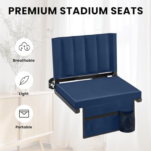 Lilvduybz 2 PCS Stadium Seats with Backs, Portable Folding Stadium Seats with Shoulder Strap, Bleacher Chair with Backs Support, for Sports, Outdoor Event, Camping, Blue — view 5