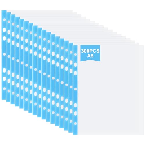 Pochettes perforées A5 anti-déchirure avec bord bleu pour classeurs à anneaux