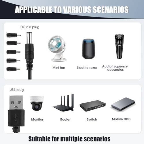 USB to DC Cable, 1M 5V 2.0 A Universal USB Power Cable Male to DC 5.5 x 2.1mm Barrel Jack Plug Charger Power Cord Adapter with 2.5x0.7mm 3.5x1.35mm 4.0x1.7mm 5.5x2.5mm 3.0x1.0mm 5 Connectors Tips - Image 2