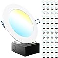 Sunco 48 Pack 6 Inch Ultra Thin LED Recessed Ceiling Lights Smooth Trim Slim Selectable CCT 2700K, 3000K, 4000K, 5000K, 6000K Dimmable 14W=100W Wafer, Thin Canless with Junction Box