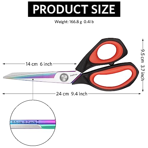 Asdirne Fabric Scissors, Dressmaking Scissors with Heavy Duty Multi-Purpose Titanium Coated Blades and Comfortable Soft Grip Handles, 25CM, Black/Red by Asdirne - Image 4