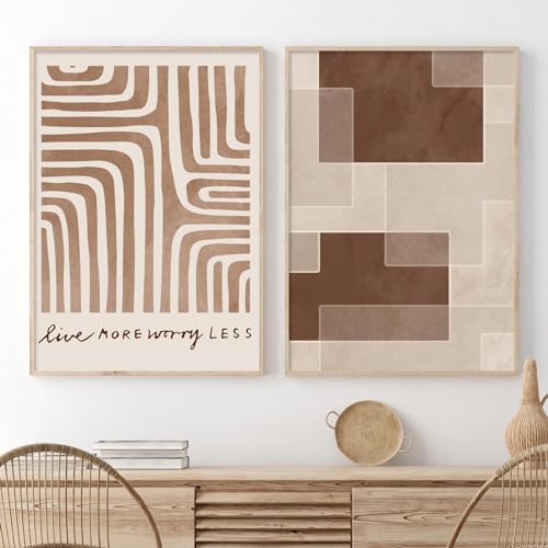 Braun und Beige Leinwand Wandkunst Abstrakte Geometrische Formen Poster Beige Modernes Bild Beige Abstrakte Malerei Boho Geometrische Poster Braun Abstrakte Geometrische Wandkunst für Wohnzimmer 40,6