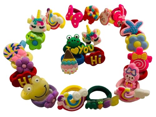 NEOBABY Elastic Hair Rubber Bands Ties | Navratri Gift/Kanya Pujan Gift/Kanjak Gift Set/Best Return Gift Items with Fancy Cartoon Characters Designs (Assorted)