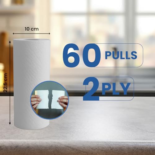 Claret 6 in 1 Kitchen Towels | 2-Ply | Each Roll 60 Pulls | 100% Virgin Pulp | Super Absorbent & Biodegradable | Strong & OBA-Free Tissue Rolls for Cleaning & Kitchen Use (Pack Of 1 (6 Rolls)) - Image 2 thumbnail