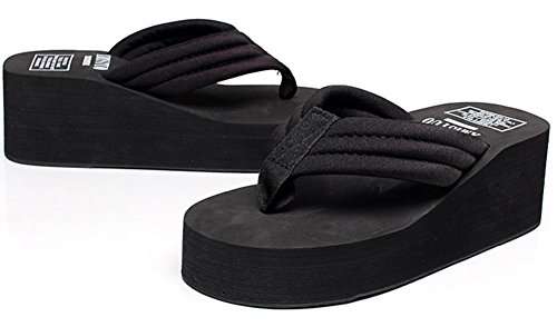 Image of QZUnique Women Flip Flop, Thong Wedge Platform Sandals Arch Support Slippers High Heel Comfortable Cushion Shoes Summer Beach