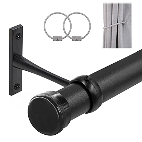 VIEFIN Adjustable Shower Curtain Rod With Bracket, Single Curtain Rod Room Divider Windows Ceiling Mount, Hanging Curtain Rod Wall Mount Blackout Long Curtain Rod For Grommet Curtains - 48-84inches Medium Black