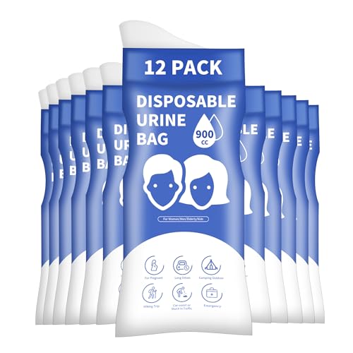 YIGOYIHU Disposable Urine Bags, 12 PCS Pee Bags for Travel for Women & Men, 900ML Portable Emergency Urinal Bag Great for Camping, Hiking, Road Trip, Traffic Jams, Pregnant, Kids and Patients