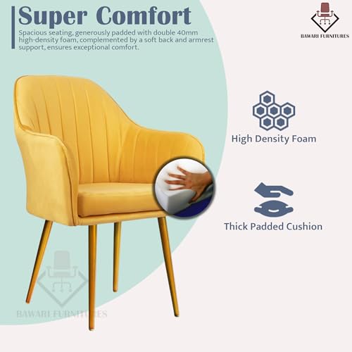Image of Accent Chair for Living Room| Soft Velvet Fabric Armchair with Multi Colour Leg Options | Modern Chair with Thick Cushion for Home Office restaurent and cafes| 1pc (Golden Legs, Yellow)