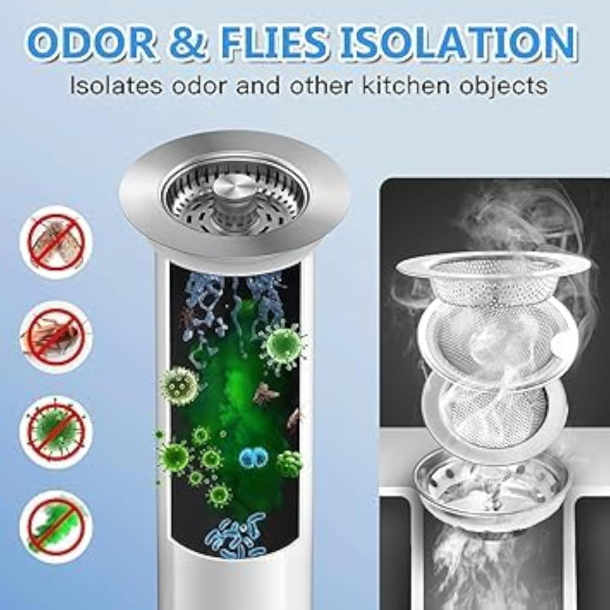 Universal 3-in-1 Kitchen Sink Drain Strainer & Stopper