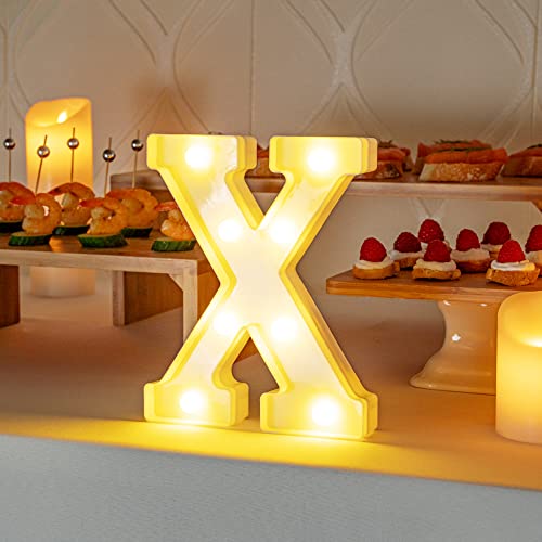 Image of Illumify 6.9 x 1.2 x 8.7 Inch Light Up Letter, 1 Durable Marquee LED Light - Letter X, Touchproof, White Plastic Party Light, Keyhole Slot, For Parties, Weddings, Or Special Events - Restaurantware