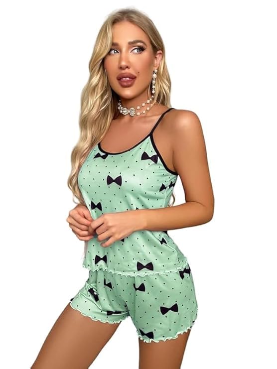 Image of Night Suit for Women - Soft Breathable Satin Fabric Stylish Shorts for Woman, Cute Printed Nightwear Western Co ord Set Sleepwear, Lounge Wear for Every Night