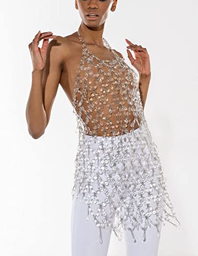 Fashion Crystal Body Chain Dress Layered Waist Belly Chain Skirt Festival Jewelry For Women Masquerade (164-Clear) #TOP1