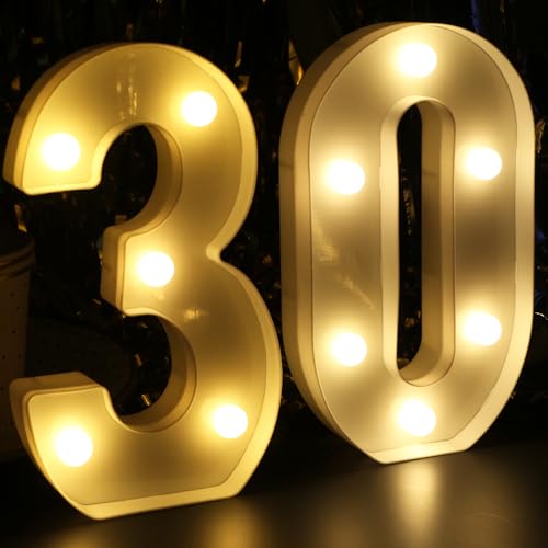 Image of H:7.88 inches Light Up Numbers 30 Sign for Party Decor, 30th Birthday Decorations for Women, Happy 30th Birthday Centerpieces Table Decorations for Men, Dirty 30 birthday Decorations