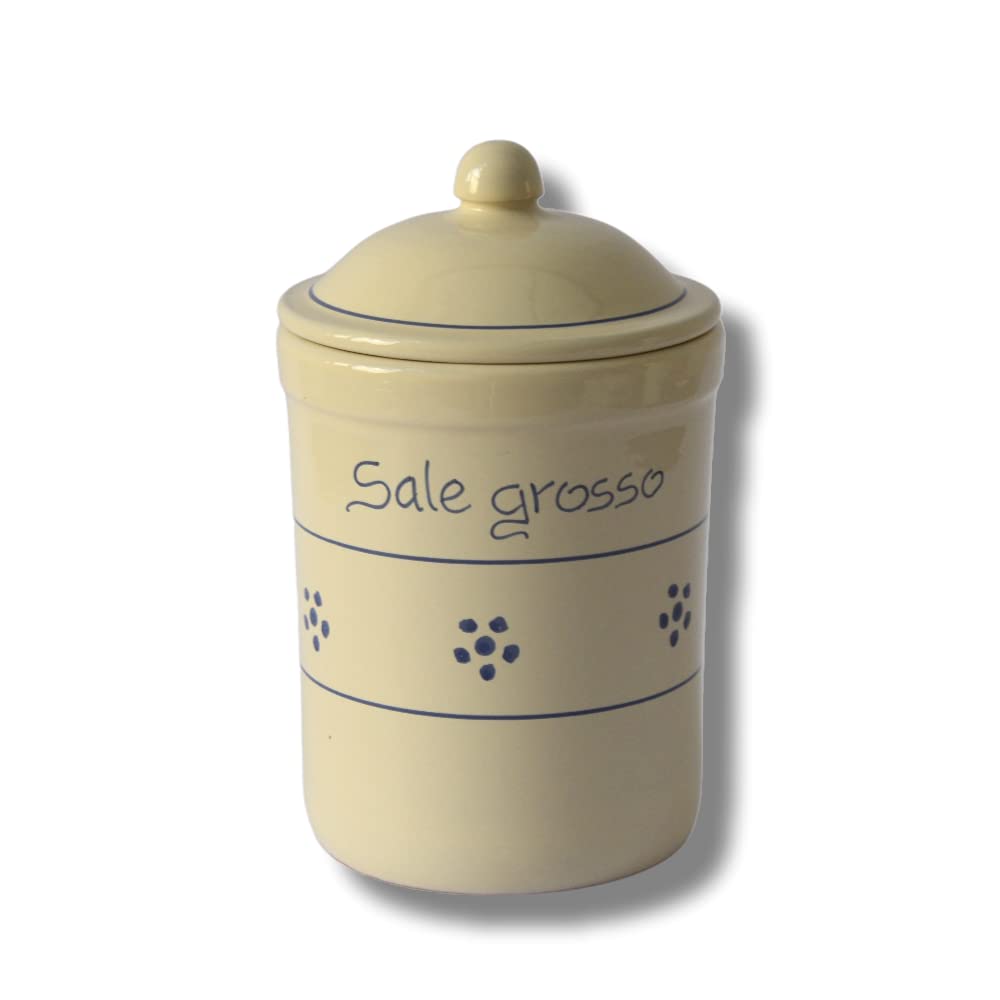 Colì Set Barattoli Sale Fino e Grosso in Terracotta Decorata, Barattolo Sale con Coperchio, Porta Sale, Barattolo Da Cucina Stelle