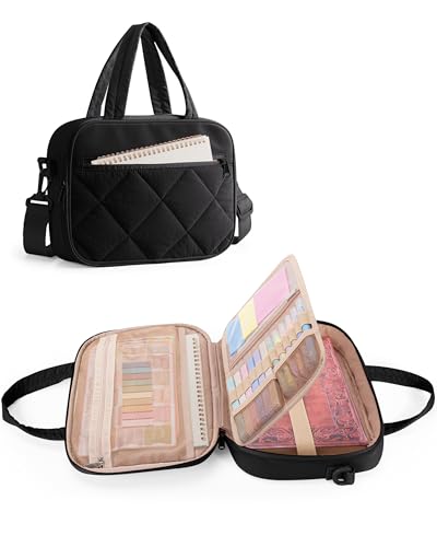 Marscamd Quilted Bible Cover Case with Crossbody Strap and Multiple Pockets Lightweight Bible Bag for Women Black