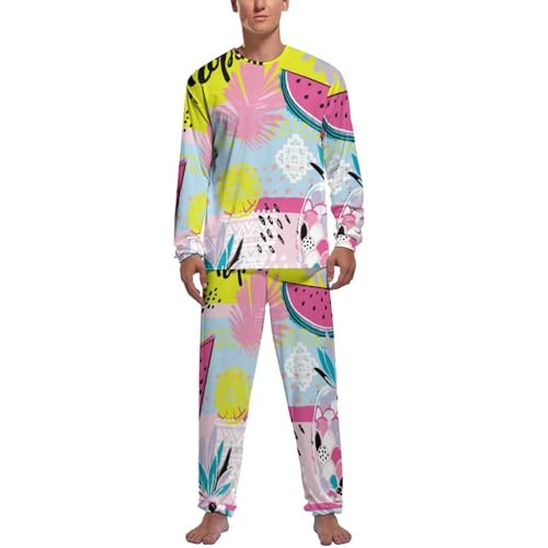 Pyjama homme Fruits D'été : ensemble complet avec haut manche longue et pantalon vêtements de nuit