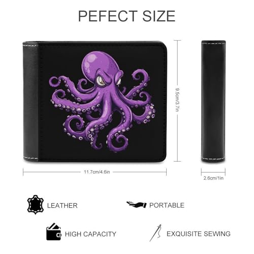 Purple Octopus Bi-fold Wallet for Men Women Print PU Leather Slim Cash Card Holder2