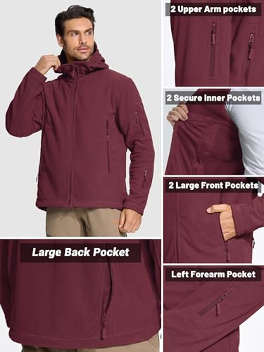 TACVASEN Tactical Jacket for Men Fleece Jackets Full Zip Military Hoodies Windproof Warm Winter Coat Outdoor Hunting Wine Red M - Thumbnail 6