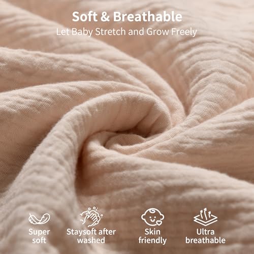 Image of Muslin Swaddle Blankets for Newborn, 2 Pack Breathable Soft Receiving Blanket, Large 41 x 41 inches Swaddle Wrap Burping Clothes, Essentials Infant Shower Items. (Beige & White)
