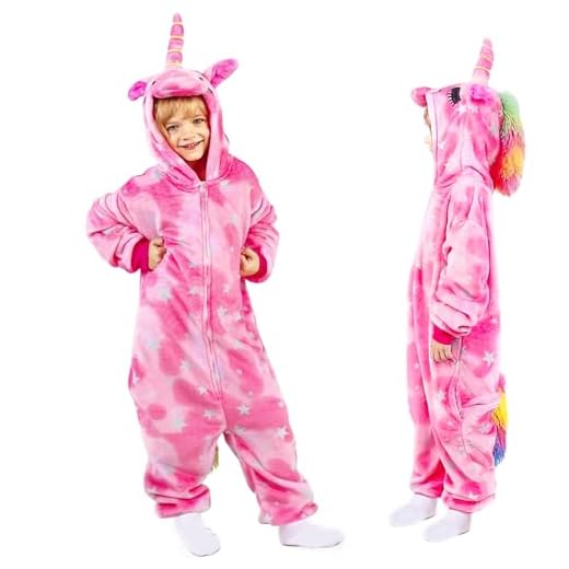 Vcumter Pijama de Unicornio Onesies, Mono de Franela Animal Niña Unisexo Cosplay Traje Disfraz Onesie Pijamas de Una Pieza Dormir Suave Regalos para Niños y Niñas Halloween Camuflaje Carnaval