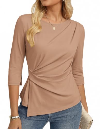 GRACE KARIN Women's 2026 Summer Peplum Tops, 3/4 Sleeve Dressy Casual Shirts, Business Blouses Trendy Fashion Clothes Apricot M
