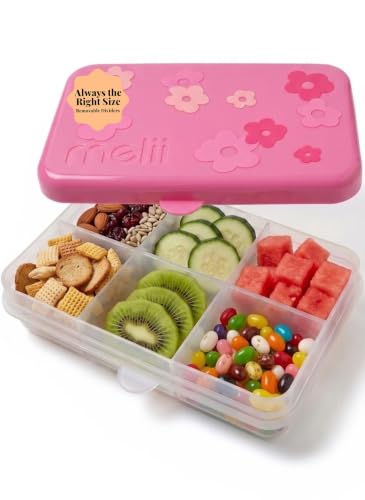 melii Snackle Box | 6-Compartment Divided Snack Container, BPA-Free Food Storage with Removable Dividers for School, Travel & On-the-Go Snacking Flowers