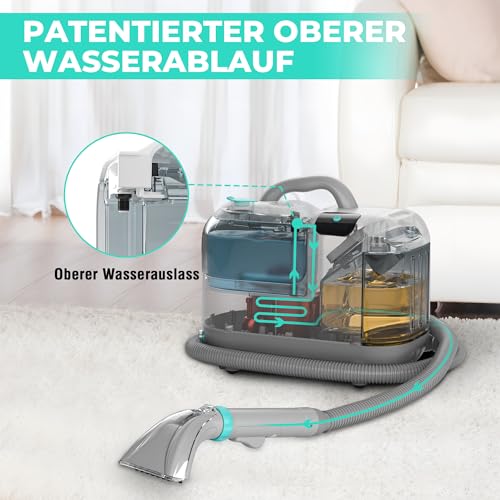 HAUSHOF Waschsauger mit Dampffunktion, StainZapper Vapo Teppichreiniger Polsterreiniger Gerät mit Warmwasserfunktion & Hochtemperatur-Dampffunktion, Mit Reinigungsmittel, Für Teppich, Sofa, Auto