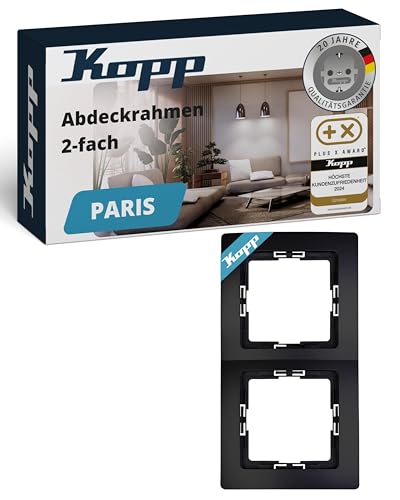 Kopp PARIS 2-fach Abdeckrahmen in Matt-Schwarz - 8,3 x 15,4 cm - Rahmen für Steckdosen & Schalter - Stilvoller Steckdosenrahmen aus Kunststoff - Hochwertiger Lichtschalter-Rahmen