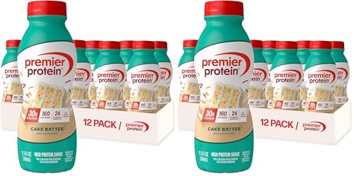 Premier Protein Shake, Cake Batter, 30g Protein, No Added Sugar, 24 Vitamins & Minerals to Support...