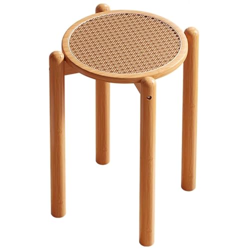 Otomana Redonda De Ratán para Comedor, Apilable para Almacenamiento. Moderno Taburete De Tocador para Dormitorio. Estructura De Bambú(Original Color,2 pcs)
