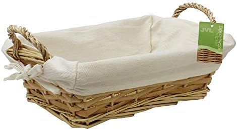 JVL Rectangular willow wicker lined bread basket 28 x 21 x 9 cm