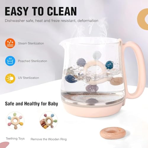 Image of Silicone & Wooden Baby Teether for 3+ Months, BPA Free Soft Teething Toy, Safe Teether for Infants, Round Shape, Silicone Rudder with Wooden Ring Soothe Babies Gums (Beige)