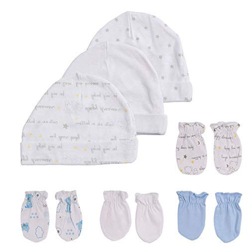 Image of Newborn Unisex Baby Boy Baby Girl Hats 0-6 Months Unisex Organic Cotton Caps and Mittens Set, White5