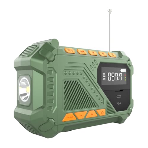 Radio de secours météo AM/FM verte anti-panne avec lampe LED et manivelle SOS portable
