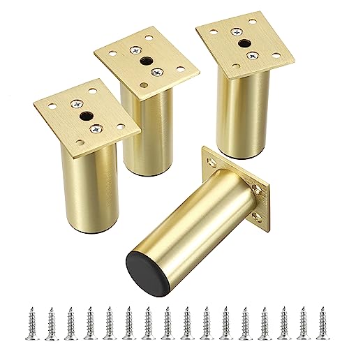 IGNPION 4Pcs 4" Adjustable Furniture Feet,Aluminum Alloy Sofa Furniture Cabinet Riser DIY Furniture Replacement Legs for TV Cabinet Ottoman Sofa Cupboard Gold