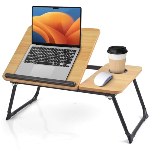 Lap Desk for Couch/Sofa/Floor, 5-Angle Adjustable Bed Desk with Foldable Legs &Cup Holder, Light Weight Bed Tray Table for Writing/Eating/Reading, Portable Laptop Stand for Adults, Kids