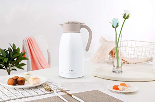GiNT Stainless Steel Thermal Coffee Carafe with Lid/Double Walled Vacuum Thermos / 12 Hour Heat Retention (White, 1.9L) - Thumbnail 2