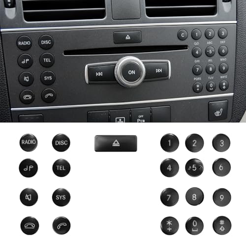 Jaronx Compatible with Mercedes Benz Radio Button Cover Stickers, 22PCS X204/W204 CD Multimedia Radio Buttons Cover Set Sticker for C-Class W204 2008-2011,GLK X204 2010-2012