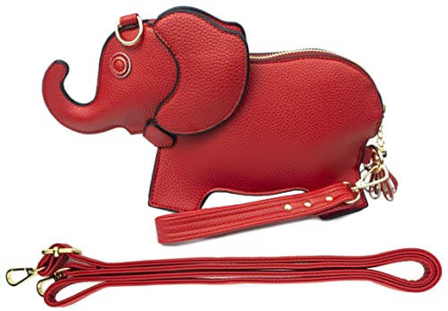 Rejolly Elephant Shaped Crossbody Bag for Women Shoulder Handbag PU Leather Wristlet Clutch Purse, Elephant Red