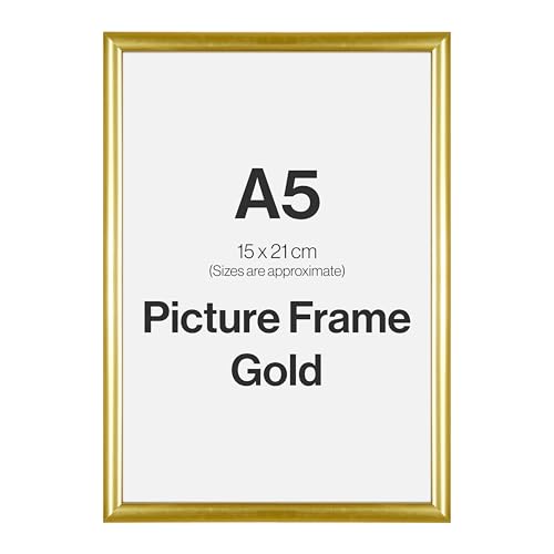 Modern Gold A5 Photo Frame for A5 (15 x 21cm) Photos or Pictures Plexi Glass Freestanding or Wall Mounted Landscape or Portrait