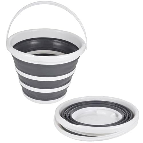 Secchio richiudibile pieghevole 10 LITRI salvaspazio multiuso per pulizie campeggio portatile leggero resistente secchiello per lavare auto pavimenti (Bianco/Nero)