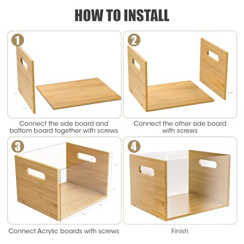 Organizador moderno de caixa de arquivos de acrílico transparente com detalhes de bambu ecológicos p