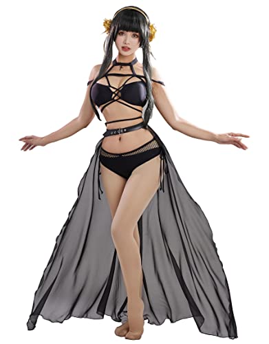 haikyuu Women Anime Derivative Bikini Set with Chiffon wrap Skirt Swimsuit Two Piece Bathing Suit - Main Image