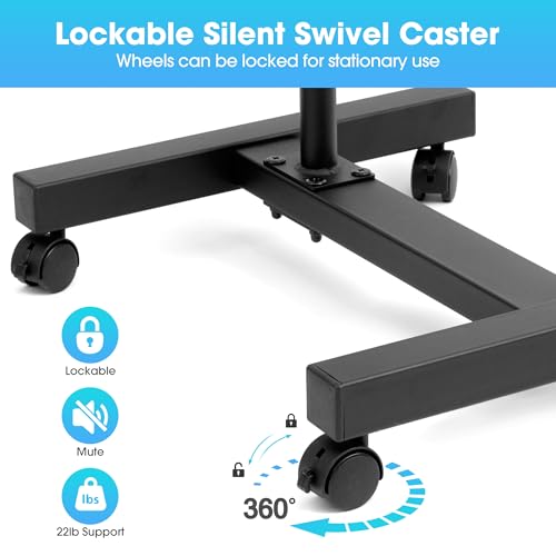 DECOSIS Projector Stand Tripod with 2 Shelves, Mobile Desk on Wheels Adjustable Height from 45\" to 64\", Rolling Laptop Stand Cart with Wheels for Couch, Bedside, Meeting