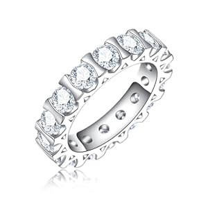 Moissanite Eternity Ring 40 mm D color VVS 5 CTTW Moissanite Bezel set Eternity Wedding Band for Women Platinum Plated Silver Anniversary Engagement Stacking Rings