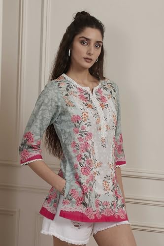 Image of BIBA Women Cotton Printed Straight Short Kurta